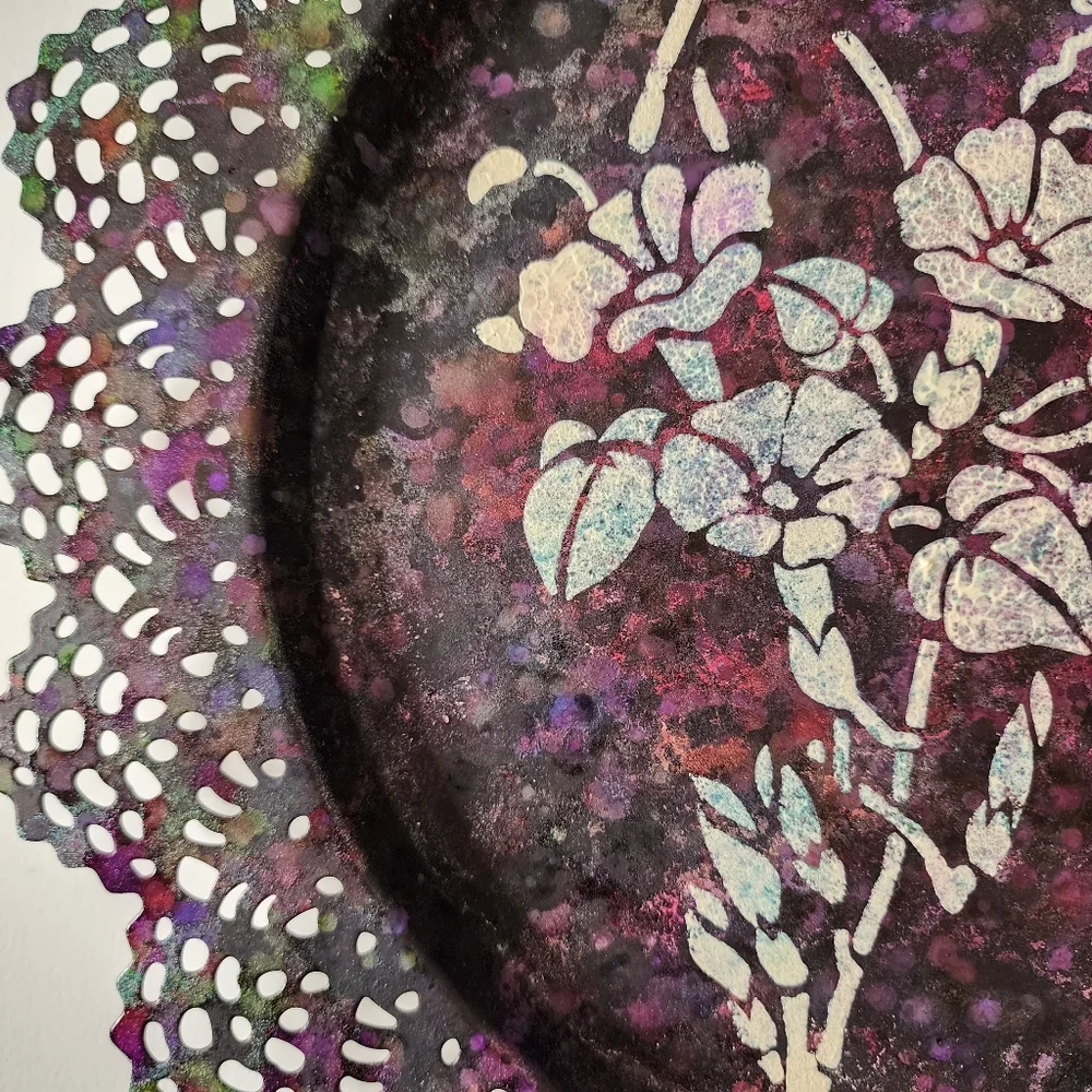 HANDCRAFTED Upcycled Metal Tray HANDPAINTED Tabletop Art Decor Floral Artwork